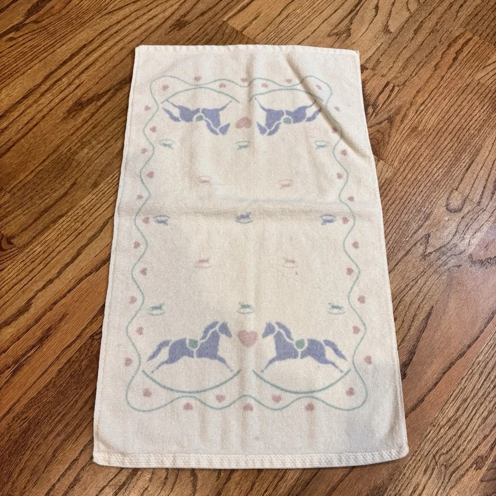 Vintage‎ Fieldcrest Rocking Horse Bath Towel Set 6 Pc 100% Cotton Hearts Pastel